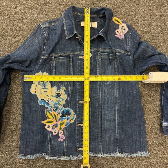 Chicos Long Sleeve Floral Embroidered Applique Denim Jacket Ladies Size 2 / L - Picture 13 of 16